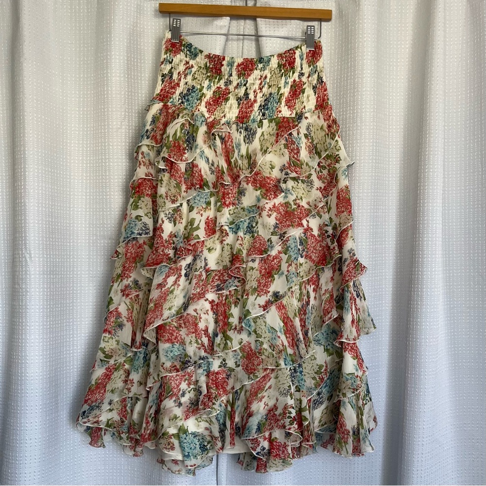 Coco Bianco Multicolor Floral Ruffle A-Line Skirt
